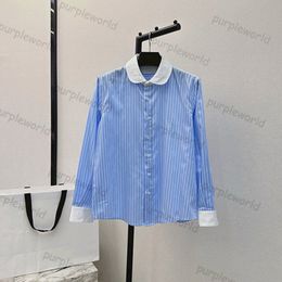 Women Blouses Stripe Shirts Casual Long Sleeves Blouse Female Blue Lady Elegant Tees