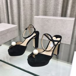Luxury Women Sacaria Paltform Sandals Black Suede Leather Designer Shoes TOP Quality Sexy Lady Party Wedding Shoes Fashion High Heels 10cm with Box