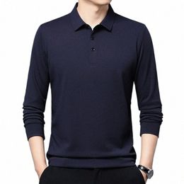 spring Men's Thin Waffle Solid Polo Neck Lg Sleeve Pullover T-shirt Autumn Fi Splicing Butts Casual Versatile Top 98k2#