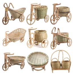Baskets Mini Tricycle Wicker Basket Hampers Handmade Woven Kitchen Food Storage Basket G5AB