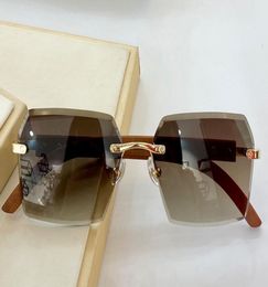 Rimless Square Sunglasses Wood Brown Gradient Classic Style Sonnenbrille occhiali da sole Men Fashion Sun Glasses Shades with box8590264