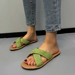 Slippers Slippers Ladies Soes 2023 ig Quality Peep Toe Womens Fasion Solid Casual Women ot Sale Sallow Flat H240326EAVU