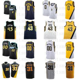 0 Tyrese Haliburton 43 Pascal Siakam 00 Bennedict Mathurin City Basketball Jerseys Mens 31 Reggie Miller Blue Yellow White Retro Shirt