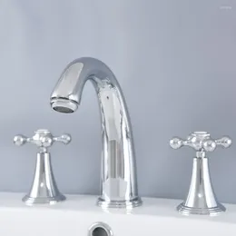 Bathroom Sink Faucets Polished Chrome Brass Widespread Dual Handle Washing Basin Mixer Taps Deck Mounted 3 Holes Lavatory Faucet Anf978