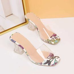 Slippers Slippers High Quality New Women Sandals PVC Crystal Heel Transparent Sexy Clear Heels Summer Pumps Shoe Size 35~43 H2403267RDK