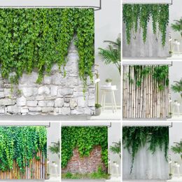 Shower Curtains Vine Green Leaves Curtain Vintage Wall Ivy Leaf Garden Plant Bath Set Polyester Fabric Bathroom Decor With Hooks