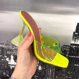 Slippers Slippers 2023 Star style transparent PVC crystal eeled womens slider Fasion ig eels mule summer sandals Soes H240326NB4H