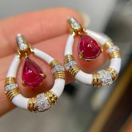 Dangle Earrings SX2024 Solid G18K Gold Natural Red Tourmaline Rubillite Gemstones 2.6ct Drop Diamonds Jewellery For Women Fine