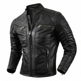 2023 New Motorcycle Causal Vintage Leather Coat Men Autumn Outfit Fi Biker Pocket Design Top Layer Cow Leather Jacket y1YQ#