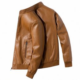 autumn Winter Mens Motorcycle Jacket Solid Color Stand Collar PU Leather Jackets Men Casual Moto Biker Coat Zipper Outerwear y15w#