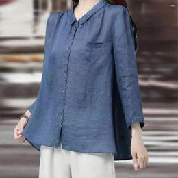 Women's Blouses Button Placket Top Stylish V-neck Lapel Long Sleeve Shirt With Pocket Casual Solid Color Single Breasted For Everyday