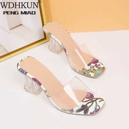 Slippers Slippers High Quality New Women Sandals PVC Crystal Heel Transparent Sexy Clear Heels Summer Pumps Shoe Size 35~43 H240327