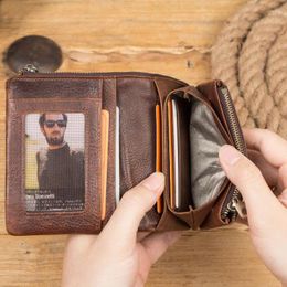 Wallets Anti-theft Brush Men's Wallet Multi-function Buckle Zipper Coin Storage Bag Boys Brown Coffee