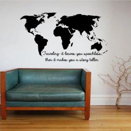 Stickers World Map Wall Sticker Travelling It Leaves You Speechless Quote Decals Vinyl Home Decor Living Room Bedroom Wallpaper Mural S152