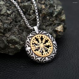 Pendant Necklaces Hollow Out Design Vikings Rune Compass For Men Stainless Steel Sun Necklace Fashion Amulet Jewelry Wholesale