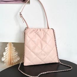 Pink Vintage Fashion Design Girly Leather Ringer Large Capacity Garbage Bags Women's Shoulder Bag Adjustable Buckle Single Metal Chain Underarm Bag Purses 25CM