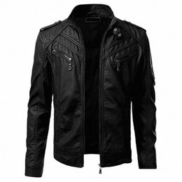 new Street Leather Jacket Men Winter Fleece Motorcycle Pu Leahter Jacket Male Stand Collar Casual Windbreaker Slim Coat S-5XL H4P5#