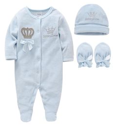 Newborn Baby Boys Girl Rompers with Hat Gloves Long Sleeve Cartoon Crown Velvet Infant Jumpsuit Overalls Toddler Onesies Outfit 204410619