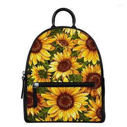 School Bags Leather Women Backpack Cute Sunflower Floral Print Ladies Outdoor Walking Shopping Bagpack Teenage Girls String Shoulder