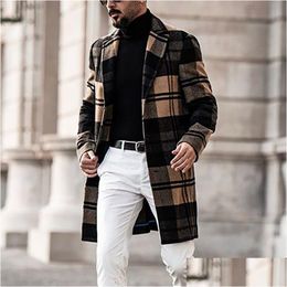 Men'S Wool & Blends Men Jacket Designer Mens Plaid Woolen Slim Fit Mid Length Autumn Winter Warm Coats Casual Fashion For Male Plus Si Dhlti