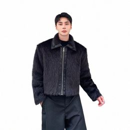 noymei Winter Trend Fur Cott Jacket Trend Short Lapel Jacket Ruffled Handsome Zipper Black All-match New Men's Coat WA3197 A6xN#