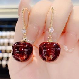 Dangle Earrings 2024 Fashion Fruit Cherry For Girls Korean Charming Red Earings Luxury Design Statement Wedding Jewelry