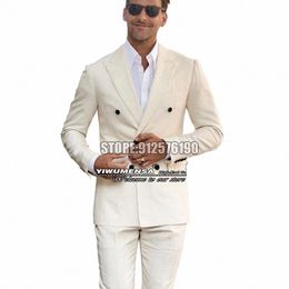 spring/summer White Suits Men Formal Busin Wedding Tuxedo Custom Made 2 Pieces Skinny Double Breasted Coat Pant Design Latest P2Ja#