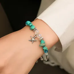 Charm Bracelets Bohemian Green Stone Starfish Bracelet For Women Trend Shell Beaded Girls Summer Beach Jewellery Travel Gift