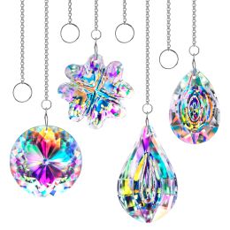 Decorations H&D Pack of 4 Colourful Crystal Suncatchers Window Hanging Rainbow Maker Prisms Bedroom Ornament Home Garden Christmas Tree Decor