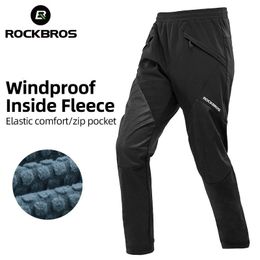 ROCKBROS Winter Cycling Pants Warm Thermal Fleece Windproof High Elastic Men Outdoor Sports Trousers Bike Bicycle Fitness Pants 240312