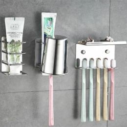 Holders Stainless Steel Wall Mounted Bathroom Storage Rack MultiPurpose Toothpaste Toothbrush Holder Traceless Adhesive Cup Holder