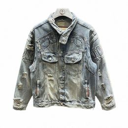 american Style Niche Ripped Denim Jackets Men's Loose Casual High Street Handsome Jacket Men Tops Overcoat Male Clothes o7CX#