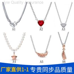 Designer pandoras necklace Pan Family S925 Pure Silver Valentines Day New Product Feather Love Necklace Pearl Star Couple Diy Necklace