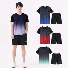Men's Tracksuits Men Athletic Suit Casual Sport Outfit Set With O-neck Short Sleeve Tops Elastic Waistband Wide Leg Shorts Ice Silk