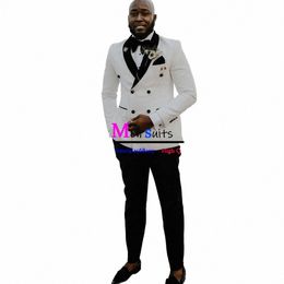 africa Groom Wedding Dr Slim Fit Men Wedding Suits White Jacquard Black Veet Collar Tuxedo 2 Piece Jacket Pant Suit For Men 06kC#