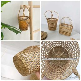 Storage Baskets Hollow Hand Made Storage Basket Seagrass Woven Wall Hanging Baskets Mini Decor Storag Basket Flower Pot Picnic Photography Prop