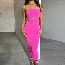 Casual Dresses SKMY Clothes For Women Strapless Dress Tight And Sexy Hollow Out Solid Color Y2k Night Club Outfits Party Bodycon Long