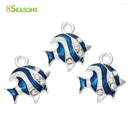 Pendant Necklaces 8SEASONS Pendants Necklace Fish Shape Silver Color Clear Rhinestone Enamel Blue Pendnats Jewelry Findings 18mm X 16mm 5