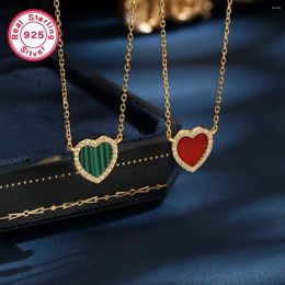 Pendants An S925 Sterling Silver Necklace Romantic Heart Malachite Pendant A Valentine For Girl