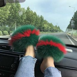 Slippers Slippers Summer genuine fur slider for womens indoor flip Plus fox H240326G8HM