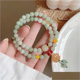 Charm Bracelets Elastic Jade Flower Bracelet With Vintage And Mti-Layered Colorf Stone Design Stylish Two-Circle Wristband For Drop De Otg3S