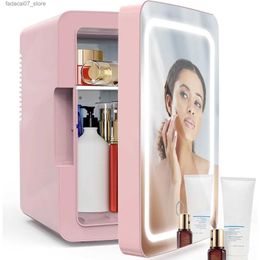 Refrigerators Freezers 6.2L mini refrigerator cooler and heater with LED light mirror portable for makeup skincare snacks bedroom grooming etc Q240326