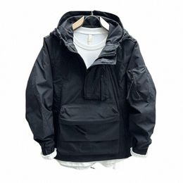 hooded Jacket Men's Cargo Workwear Spring Autumn Loose Casual Coat Big Zipper Pocket Urban Safari Jacket for Men x7i3#