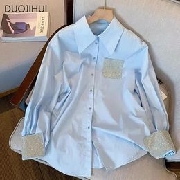 DUOJIHUI Blue Spring Elegant Office Lady Loose Women Shirt French Chic Button Simple Casual Long Sleeve Fashion Female 240322