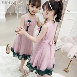 Girl's Dresses Dress Girl Summer 2024 Party Princess Dresses Fashion 2 6 8 To 12 Years Old Dance Bow Tie for Casual Dresses Kids Lovely Clothes yq240327