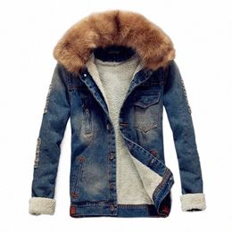 new Fur collar Men Casual Denim Jacket Winter Men Parkas Casual Denim Jacket Thick Denim Jacket high-quality c1dz#