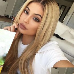 Lace Wigs Front Ombre T1B/27 Silky Straight Brazilian Virgin Human Hair 150 Density Natural Pre Plucked Hairline Bleached Knots Drop D Ot9Ie