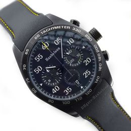 Mens watches sports racing style VK Quartz movement Uhr Black face Chronograph leather bracelet 44mm Wristwatches Hanbelson313l