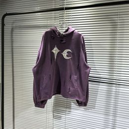 Thug Club Purple Washed Old And Damaged Hooded Sweater High Street Trendy Brand Hoodie By Park Jae Fan Same Style