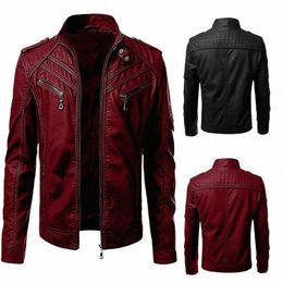 the new casual high-end fi leather coat men sell European and American solid color handsome stand-up collar jacket J3As#
